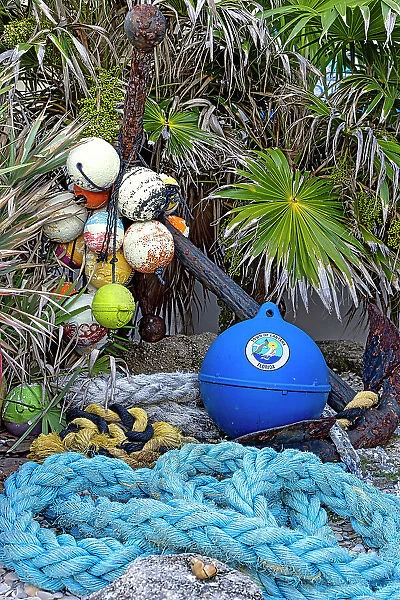 Still life of buoys and rope