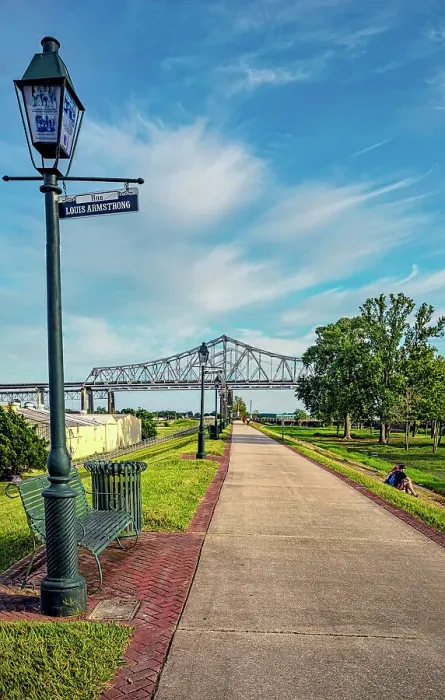 Framed Print : Louisiana, New Orleans, Rue Louis Armstrong, Woldenberg Park, riverfront