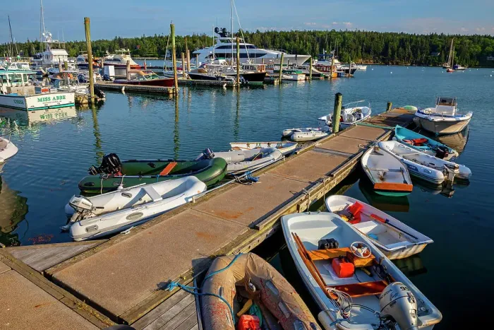 Framed Print : Maine, Southwest Harbor, Lobster Fishing Boat and Traps at Dysart's Great Harbor Marina