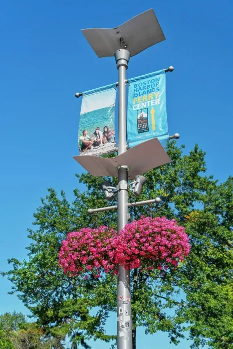 Framed Print : Massachusetts, Boston, street lamp with flowers hanging along the Harborwalk near the wharf Framed Print : Massachusetts, Boston, street lamp with flowers hanging along the Harborwalk near the wharf