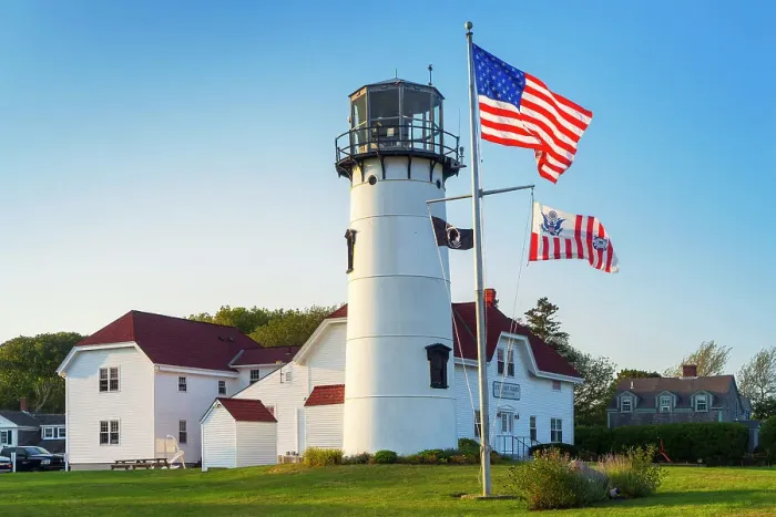 Framed Print : Massachusetts, Cape Cod, Chatham, Chatham lighthouse and the Coast Guard Station