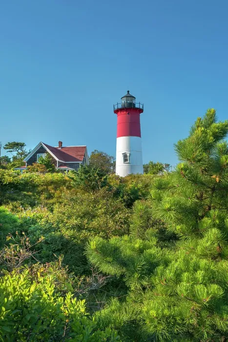Framed Print : Massachusetts, Cape Cod National Seashore, Nauset Beach Lighthouse near Eastham