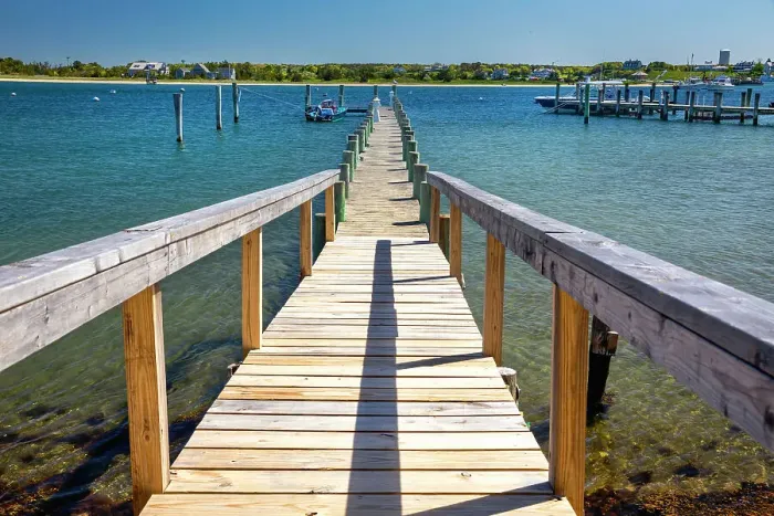 Framed Print : Massachusetts, Martha's Vineyard, Dock Leading into Edgartown's Harbor