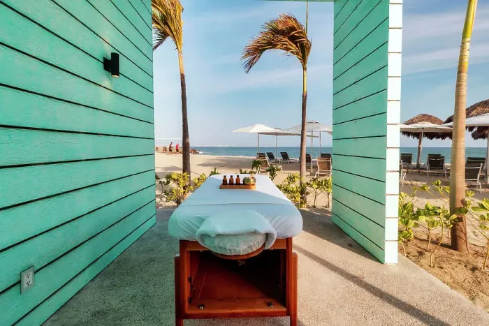 Framed Print : Massage Bed by The Beach Framed Print : Massage Bed by The Beach