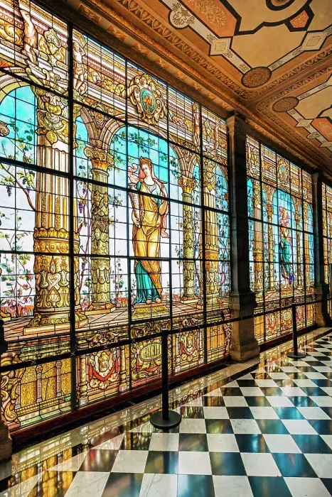 Framed Print : Mexico, Mexico City, Chapultepec Castle, detail of corridor with stained glass wall Framed Print : Mexico, Mexico City, Chapultepec Castle, detail of corridor with stained glass wall