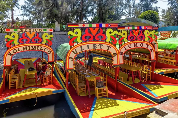 Framed Print : Mexico, Mexico City, Colorful Trajinera Boats at Xochimilco Framed Print : Mexico, Mexico City, Colorful Trajinera Boats at Xochimilco