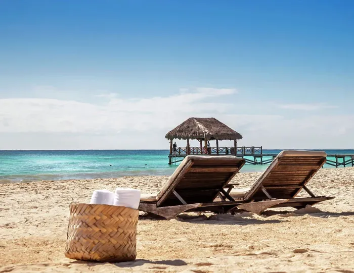 Framed Print : Mexico, Quintana Roo, Riviera Maya, Beach chairs on sunny beach Framed Print : Mexico, Quintana Roo, Riviera Maya, Beach chairs on sunny beach