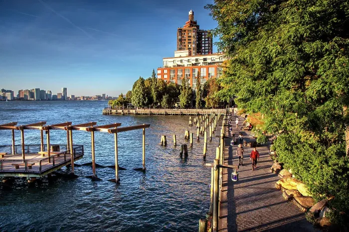 Framed Print : New York City, Battery Park City, South Cove Park, waterfront park Framed Print : New York City, Battery Park City, South Cove Park, waterfront park