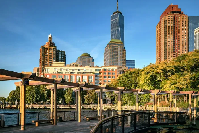 Framed Print : New York City, Battery Park City, South Cove Park, waterfront park