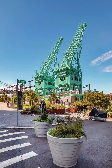Framed Print : New York City, Brooklyn, Domino Park, Williamsburg neighborhood, Gantry Cranes and street scene Framed Print : New York City, Brooklyn, Domino Park, Williamsburg neighborhood, Gantry Cranes and street scene