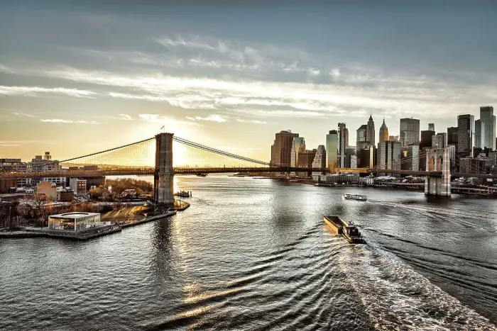 Framed Print : New York City, Brooklyn and Lower Manhattan with Brooklyn Bridge Framed Print : New York City, Brooklyn and Lower Manhattan with Brooklyn Bridge
