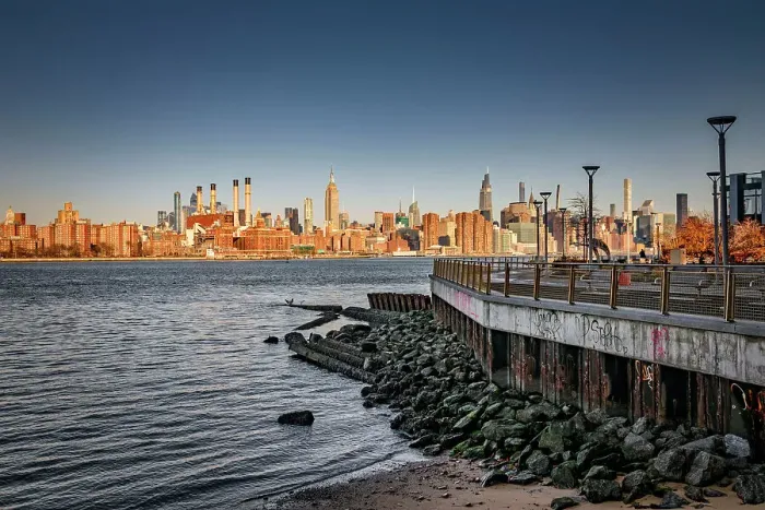 Framed Print : New York City, Brooklyn, View of East River and New York City Skyline Framed Print : New York City, Brooklyn, View of East River and New York City Skyline