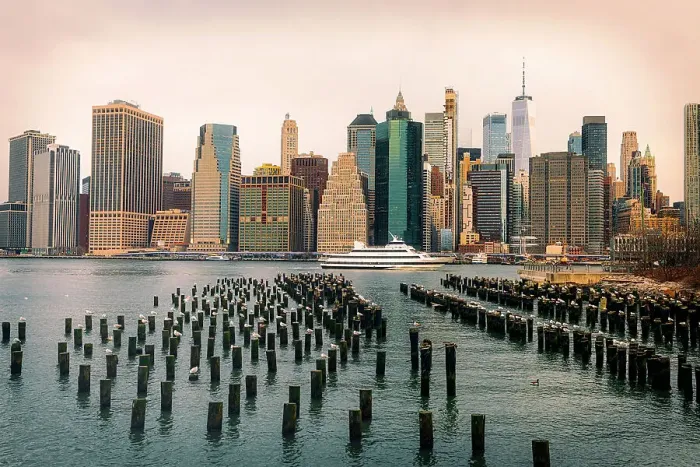 Framed Print : New York City, Downtown Manhattan seen from Brooklyn Framed Print : New York City, Downtown Manhattan seen from Brooklyn