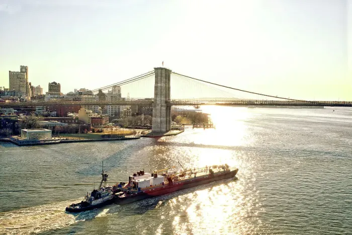 Framed Print : New York City, East River Scene with view of Brooklyn Bridge Park from Manhattan Bridge Framed Print : New York City, East River Scene with view of Brooklyn Bridge Park from Manhattan Bridge