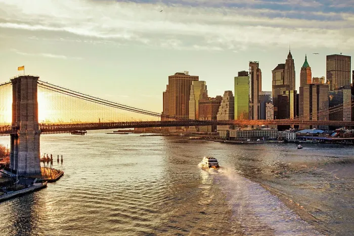 Framed Print : New York City, Lower Manhattan with Brooklyn Bridge Framed Print : New York City, Lower Manhattan with Brooklyn Bridge