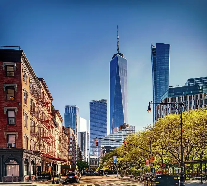 Framed Print : New York City, Tribeca, Lower Manhattan from Washington Market Park Framed Print : New York City, Tribeca, Lower Manhattan from Washington Market Park
