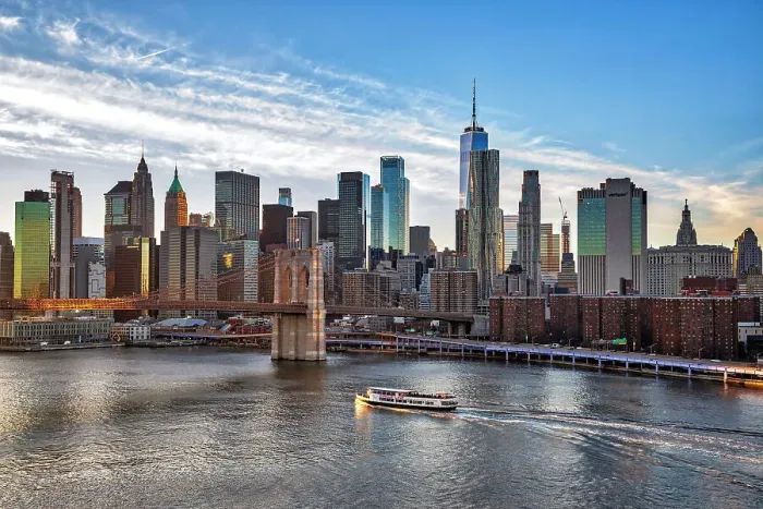 Framed Print : New York City, View of Lower Manhattan with Brooklyn Bridge Framed Print : New York City, View of Lower Manhattan with Brooklyn Bridge