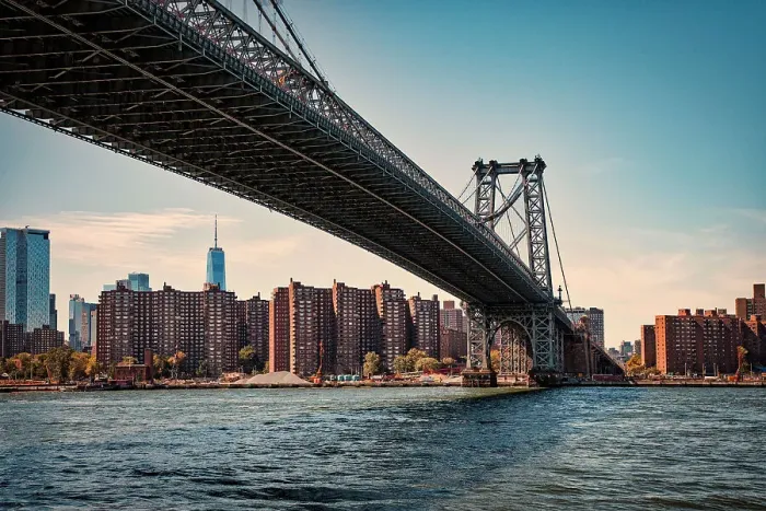 Framed Print : New York City, Williamsburg Bridge and Lower Manhattan Skyline Framed Print : New York City, Williamsburg Bridge and Lower Manhattan Skyline