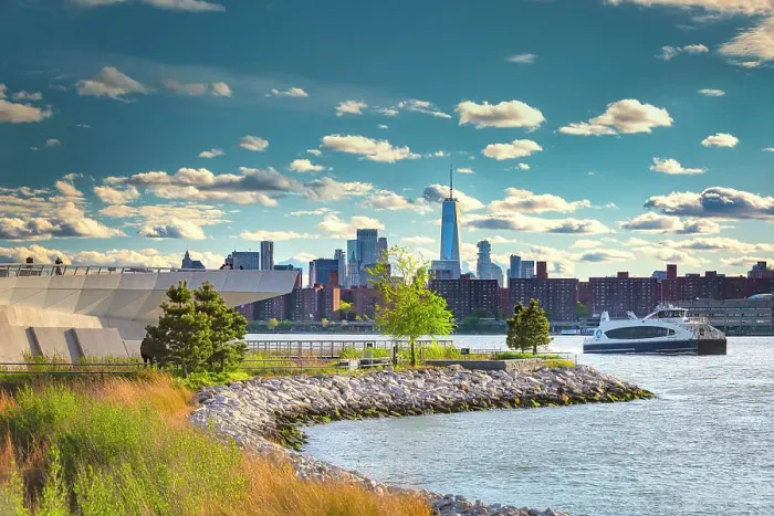 Framed Print : New York, Long Island City, Hunter's Point South Waterfront Phase II, downtown views with Freedom Tower