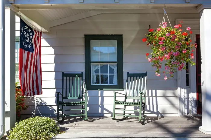 Framed Print : New York, Long Island, Greenport, porch Framed Print : New York, Long Island, Greenport, porch