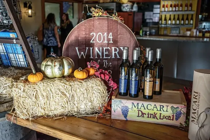 Framed Print : New York, Long Island, Macari Vineyards and Winery, store display Framed Print : New York, Long Island, Macari Vineyards and Winery, store display