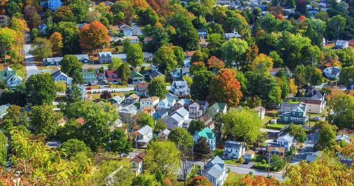 Framed Print : New York, Port Jervis aerial view with fall colors Framed Print : New York, Port Jervis aerial view with fall colors