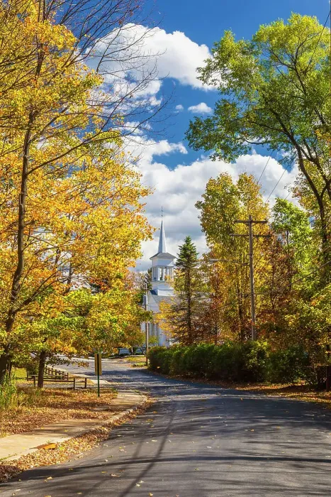Framed Print : New York State fall colors, country road with church Framed Print : New York State fall colors, country road with church