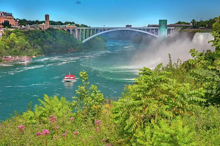 Framed Print : New York, View of Rainbow Bridge between, USA and Canada by Niagara Falls
