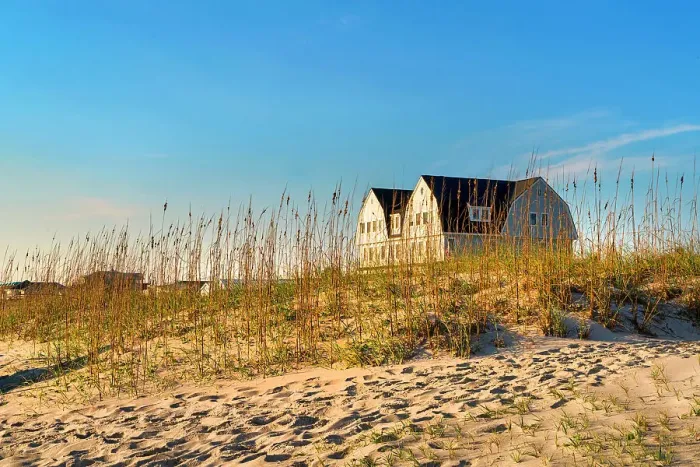 Framed Print : North Carolina, Outer Banks, Kitty Hawk, homes overlooking the ocean Framed Print : North Carolina, Outer Banks, Kitty Hawk, homes overlooking the ocean
