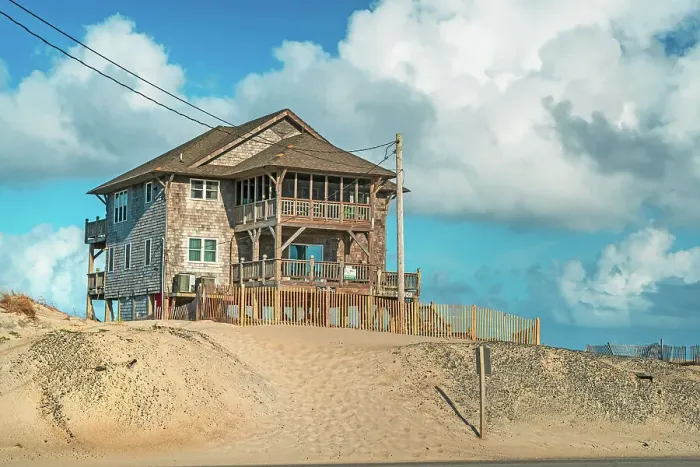 Framed Print : North Carolina, Outer Banks, Mirlo Beach, typical home along highway 12 Framed Print : North Carolina, Outer Banks, Mirlo Beach, typical home along highway 12