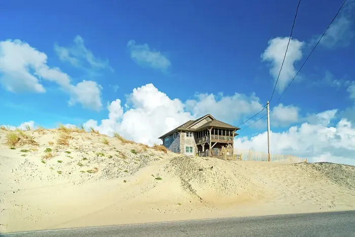 Framed Print : North Carolina, Outer Banks, Mirlo Beach, typical home along highway 12 Framed Print : North Carolina, Outer Banks, Mirlo Beach, typical home along highway 12