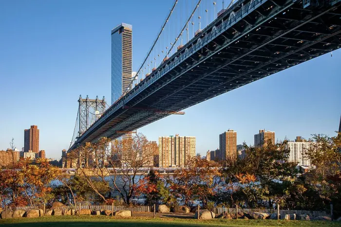 Framed Print : NY, Brooklyn, Dumbo, Manhattan Bridge with One Manhattan Square in background Framed Print : NY, Brooklyn, Dumbo, Manhattan Bridge with One Manhattan Square in background