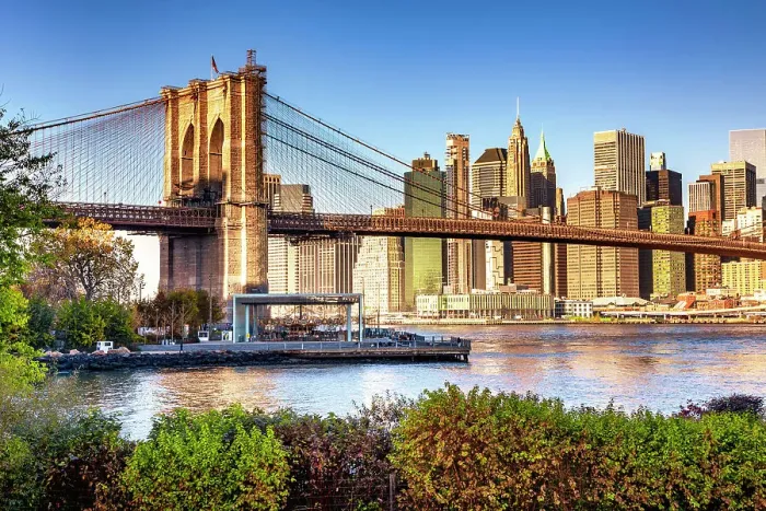 Framed Print : NY, Brooklyn, Dumbo, view of Brooklyn Bridge and lower Manhattan Framed Print : NY, Brooklyn, Dumbo, view of Brooklyn Bridge and lower Manhattan