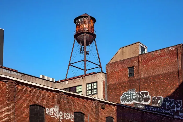 Framed Print : NY, Brooklyn, wooden tank on rooftop Framed Print : NY, Brooklyn, wooden tank on rooftop