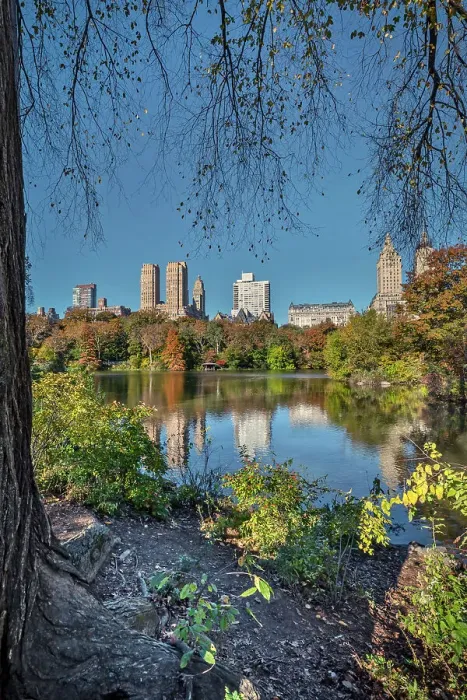 Framed Print : NY, NYC, Central Park, view of skyline reflected in Lake Framed Print : NY, NYC, Central Park, view of skyline reflected in Lake