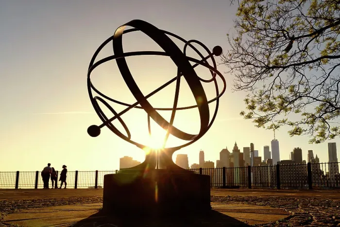 Framed Print : NYC, Brooklyn, Brooklyn Heights, promenade, gyroscope sundial and view of downtown Manhattan Framed Print : NYC, Brooklyn, Brooklyn Heights, promenade, gyroscope sundial and view of downtown Manhattan