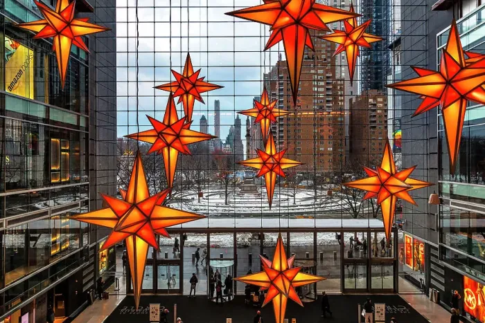 Framed Print : NYC, Manhattan, Columbus Circle, Time Warner Center, Christmas Decorations