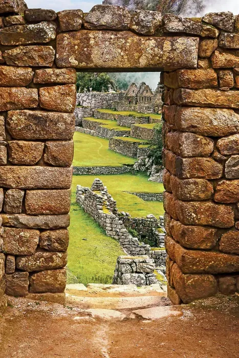 Framed Print : Peru, Machu Picchu ruins, detail of doorway