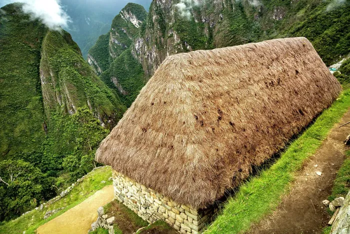Framed Print : Peru, Machu Picchu ruins, detail of reconstructed hut Framed Print : Peru, Machu Picchu ruins, detail of reconstructed hut