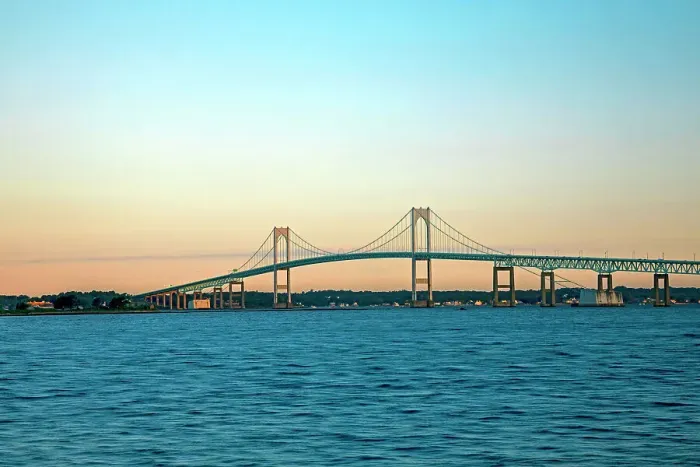 Framed Print : Rhode Island, Newport, Claiborne Pell Bridge viewed from Goat Island Framed Print : Rhode Island, Newport, Claiborne Pell Bridge viewed from Goat Island
