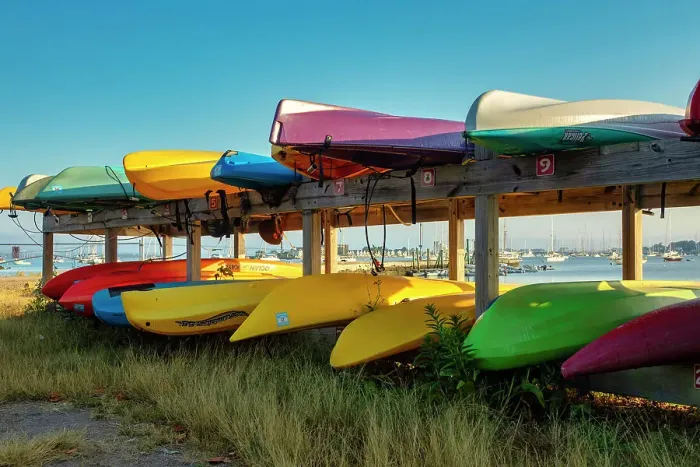 Framed Print : Rhode Island, Newport, kayaks by harbor Framed Print : Rhode Island, Newport, kayaks by harbor