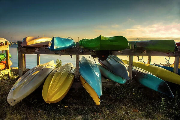 Rhode Island, Newport, kayaks by water