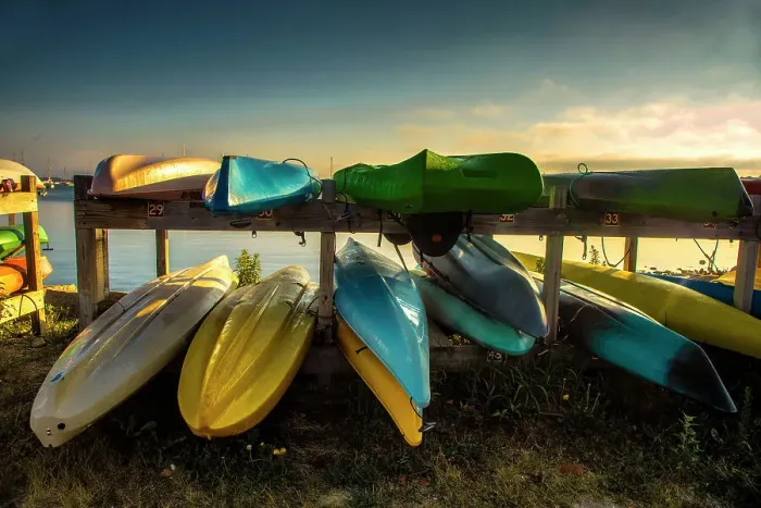 Framed Print : Rhode Island, Newport, kayaks by water Framed Print : Rhode Island, Newport, kayaks by water