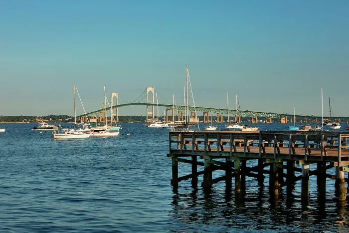 Framed Print : Rhode Island, Newport, View of Claiborne Pell Bridge