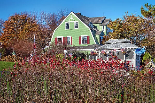 USA, Maine, Ogunquit, Colorful House along Marginal Way Trail