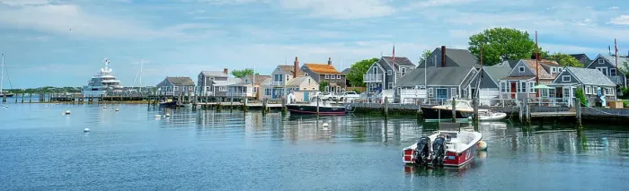 Framed Print : USA, Nantucket, Massachusetts, New England, panoramic view of houses on the shore Framed Print : USA, Nantucket, Massachusetts, New England, panoramic view of houses on the shore