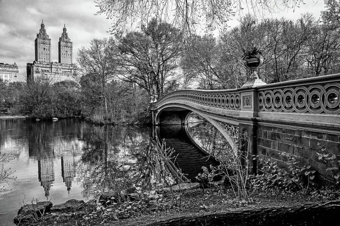 Framed Print : USA, New York City, Manhattan Central Park Bow Bridge and San Remo apartment building Framed Print : USA, New York City, Manhattan Central Park Bow Bridge and San Remo apartment building