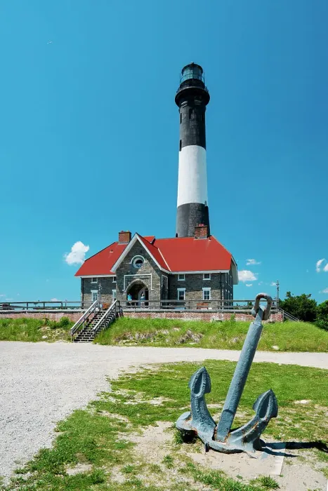 Framed Print : USA, New York, Long Island, anchor in front of Fire Island Lighthouse and blue sky Framed Print : USA, New York, Long Island, anchor in front of Fire Island Lighthouse and blue sky