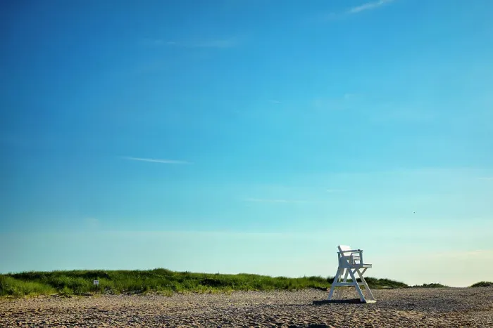 Framed Print : USA, New York, Montauk, Long Island, white lifeguard chair alone on Gin Beach Framed Print : USA, New York, Montauk, Long Island, white lifeguard chair alone on Gin Beach