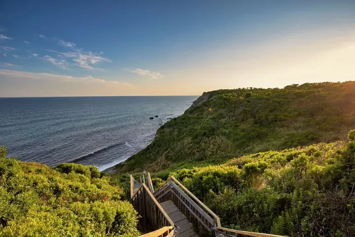 Framed Print : USA, Rhode Island, Block Island, New England, wooden stairs leading to beach, Mohegan Bluffs Framed Print : USA, Rhode Island, Block Island, New England, wooden stairs leading to beach, Mohegan Bluffs